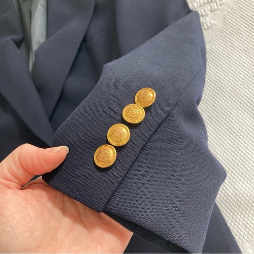 Ralph Lauren Vintage 90s navy blue blazer preppy worsted wool gold buttons 2P - Picture 6 of 12