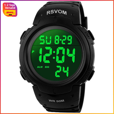 Digitaluhr Herren Quarz Sport 50m Wasserdicht Silikon Armband LED