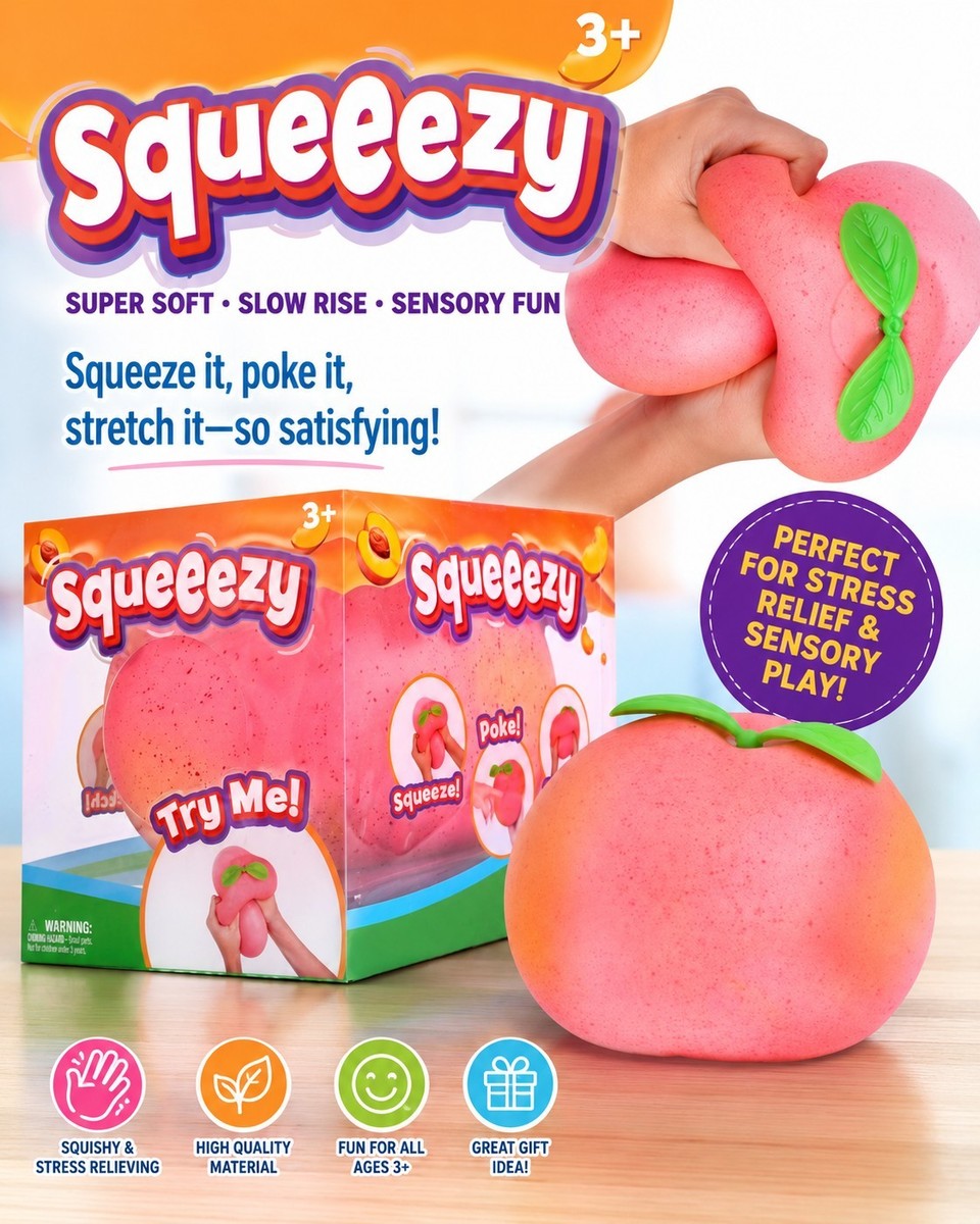 Sunny Days Jumbo Squeezy Peach Viral Squishy Toy, Stress Relief