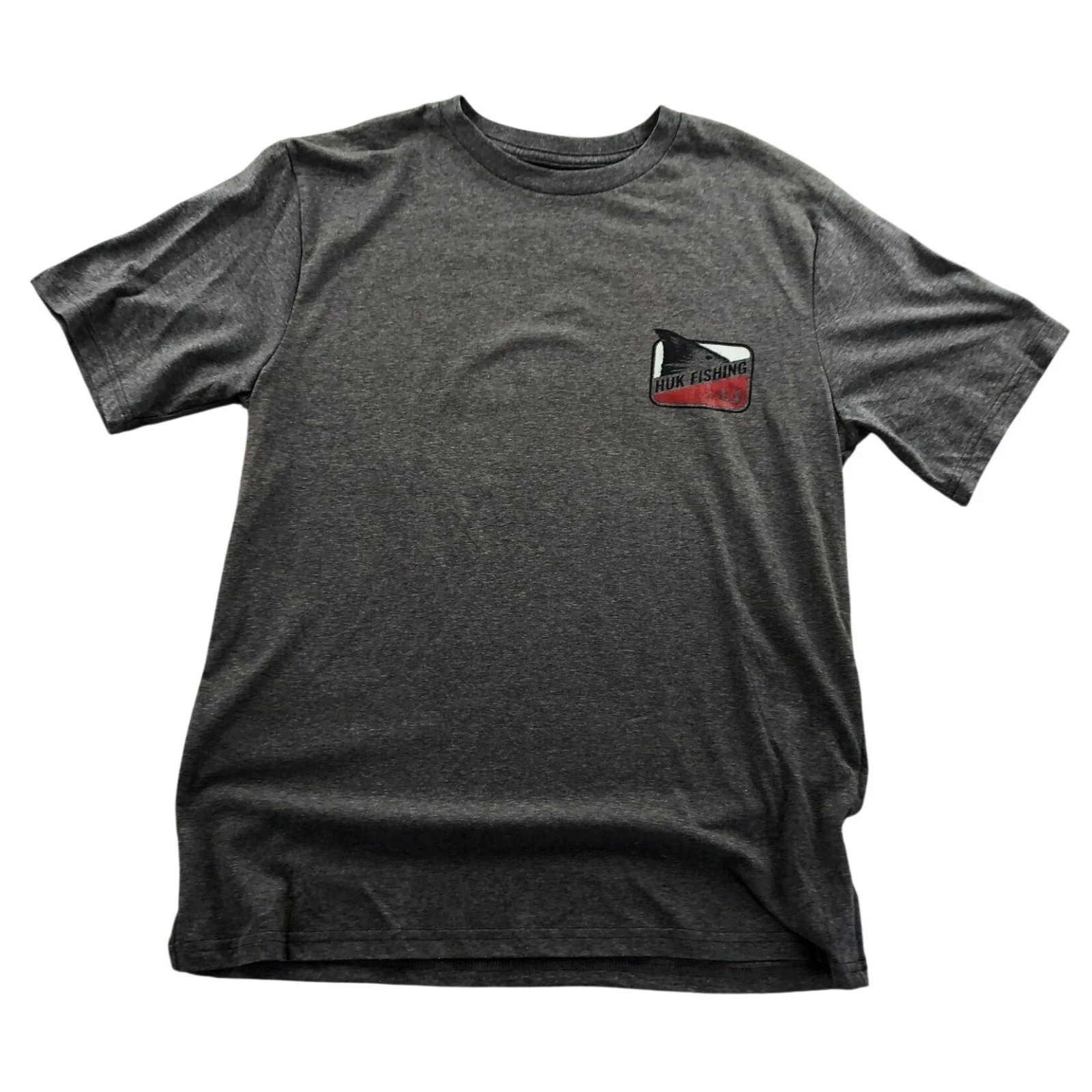 Huk Mens Fishing Shirt Medium Gray Short Sleeve Graphic Print Casual Tee Classic