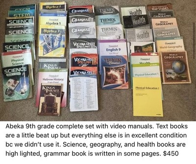 Abeka 9th Grade Complete Textbook Set w/ Video Manuals Algebra, English, Science