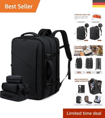 Vielseitiger 30-40L Handgepäck Rucksack mit 180-Grad Öffnung und vielen Taschen
