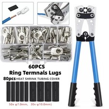 140PCS Copper Lugs Ring Terminals Bare Battery Welding Crimp Wire Connectors Kit