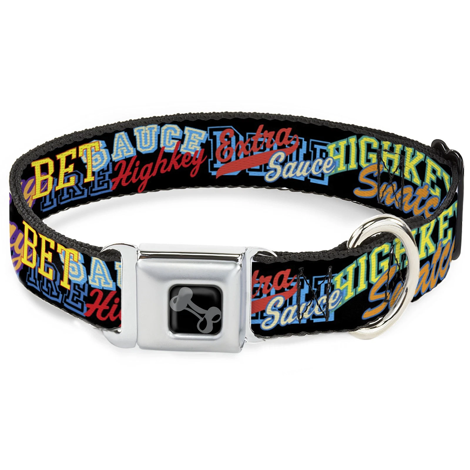 Dog Collar Bone Slang Verbiage Stacked Black/Multi Color Medium 11-1 (US IMPORT)