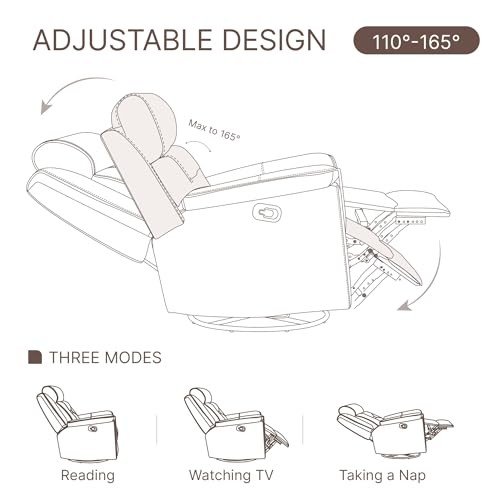 Leather Recliner Chair Faux Swivel Rocker for Adults Manual Sofa for Living - Picture 5 of 8