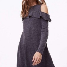 LOFT Grey Cold Shoulder Long Sleeve Ruffle Dress | Size XS