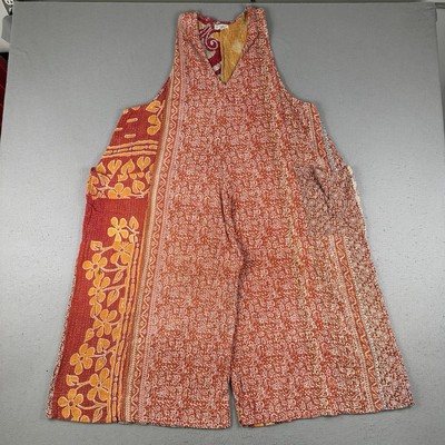 Kantha Bae Jumpsuit Women s Free Size Sashiko Patchwork Wide Leg Hippie Boho