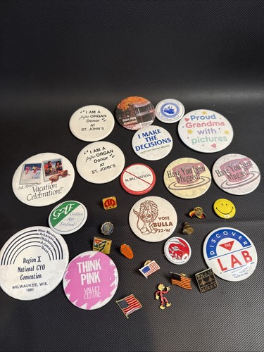Lot Of Mixed Buttons Pins Vintage Retro Flags Vote 1990’s Era READ