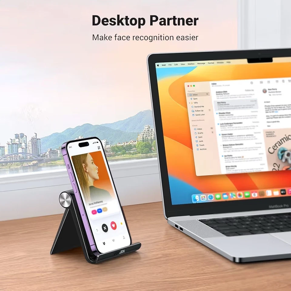 UGREEN Phone Stand Desk Mobile Phone Holder Adjustable Foldable Portable - Black - Image 3 of 4