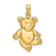 10K Yellow Gold Reversible Teddy Bear Charm Pendant 1.62gm L-24.2 mm, W-13.7 mm