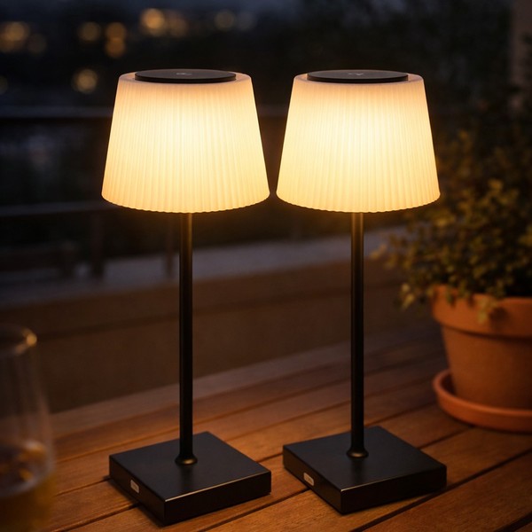 2X AußEn Innen Tischlampe Tischleuchte Touch Balkonleuchte Akku Cct Dimmbar Led-image