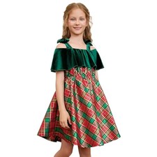 Girls Dress Princess Velvet A-Line Tie Shoulder 4-5T Christmas Green