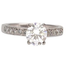 1.50Ct D/VVS1 Round Cut Solitaire With Accents Women's Ring In 14KT White Gold