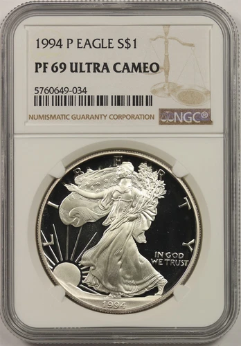 1994-P Silver Eagle $1 PF 69 Ultra Cameo NGC 1 oz Fine Silver