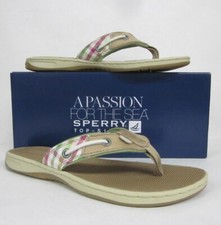 Sperry Seafish Linen Coral Flip Flop - Size 6