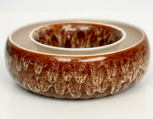 Vintage Reactive Glaze Ceramic Posy Ring Trinket Vase Dish Devon Studio Brown - Afbeelding 1 van 12