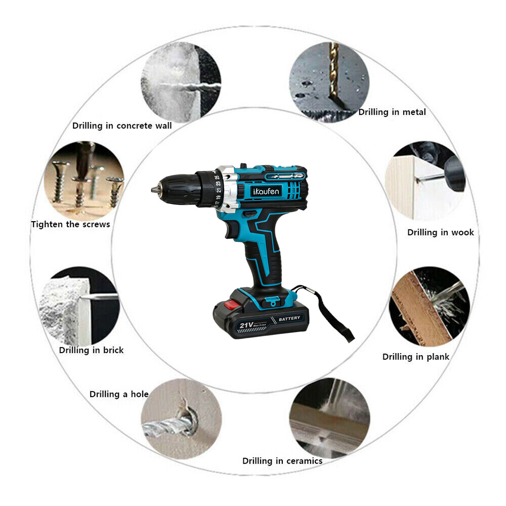 36V Cordless Combi Hammer Impact Drill Driver Electric Screwdriver +2 Battery YS