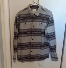 Katin Flannel Shirt Mens Size M Gray Striped Long Sleeve Cotton Button Up