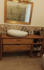 Mobile bagno in  legno massello con ribaltina in stile industrial vintage design