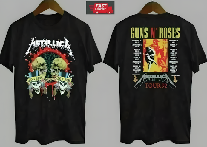 Metallica 1992 Roses Tour Vintage Black Unisex Tee Sizes N XL
