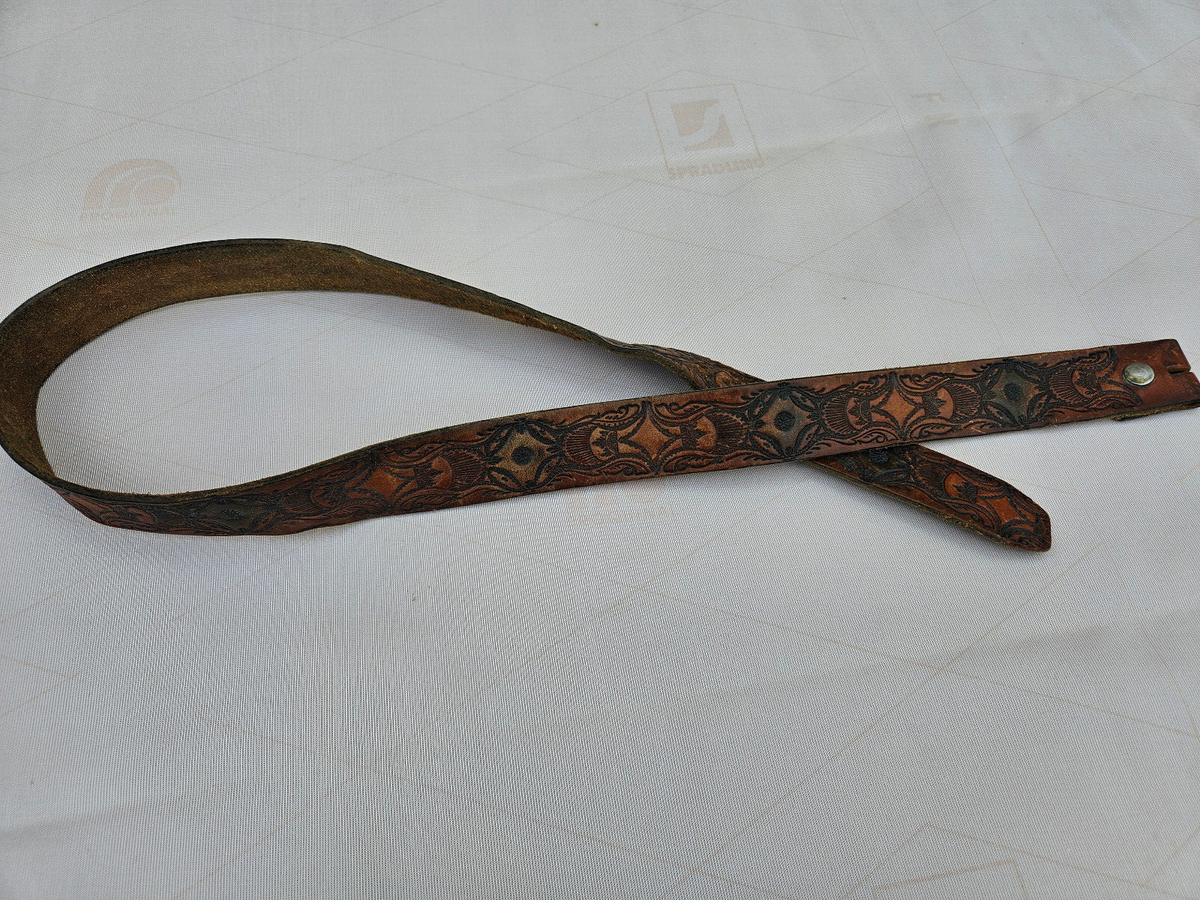 Vintage Tooled Leather Belt Men Women Brown Shades No Buckle  display picture 1