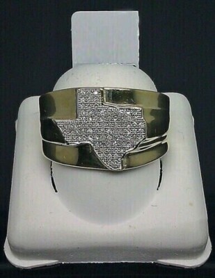 14K Yellow Gold Plated 2Ct Round Simulated Diamond Texas Map Men's Wedding Ring