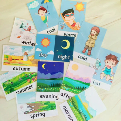 12Pcs English Learning Flash Cards for Children's Color Cognition and Memory.