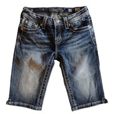 Miss Me Girls Jean Shorts JK5973M Bermuda Sz 14 Rhinestones Studs Floral Denim