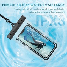 Underwater Clear Case Waterproof Phone Pouch with Neck Lanyard Secure Lock Seal