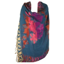 Yak + Sheep Wool | Shawl/Throw| Handloomed| Reversal| Flora| Base Color: Teal