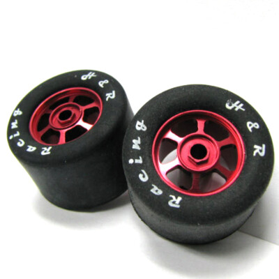 NEW H&R Racing HR1367 6 Spoke 18mm Red Wheel with Rubber Tire (2) 1:24 Slot Car