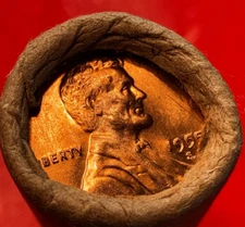 1955-S Lincoln Wheat Cent Penny GEM OBW Roll San Francisco Bank Wrap