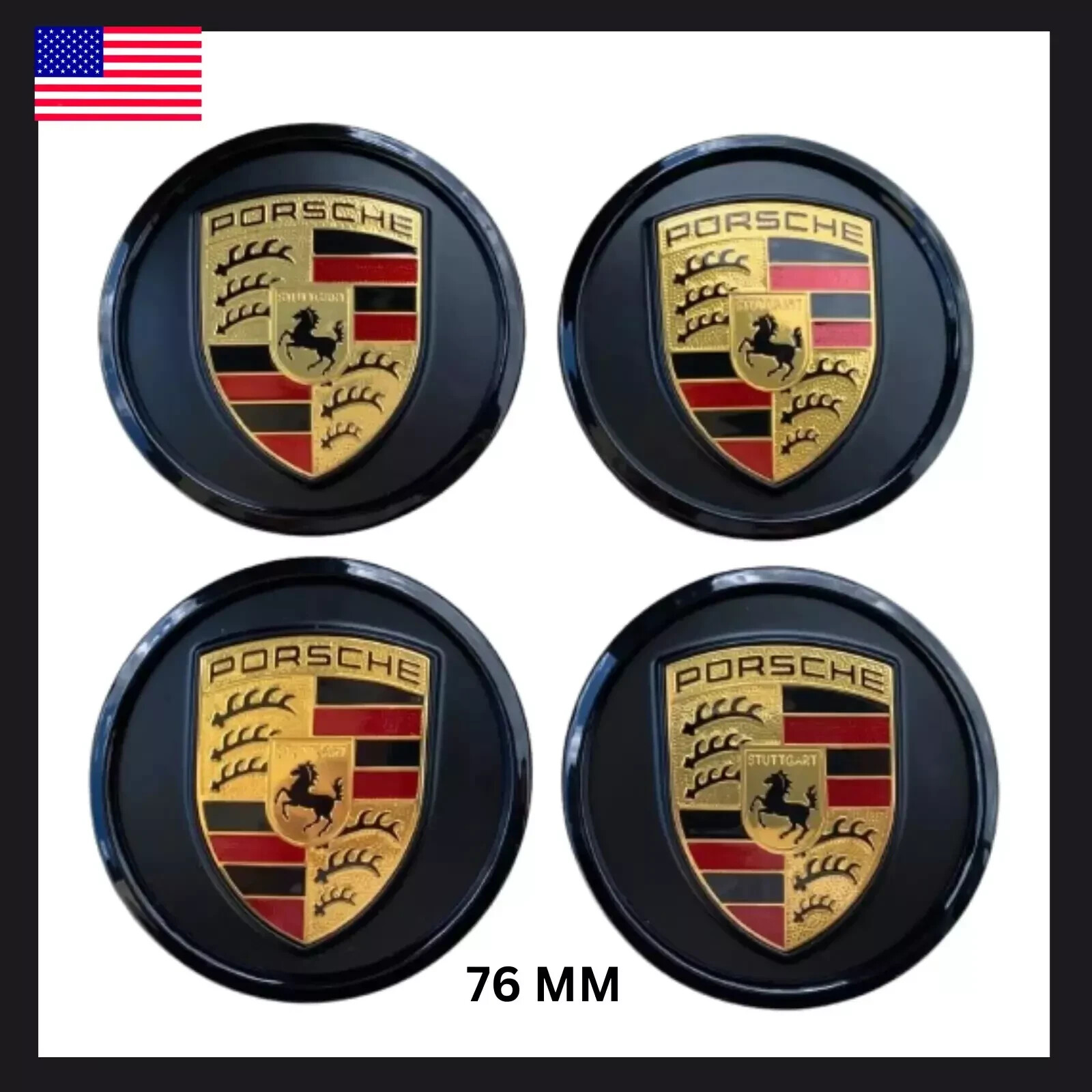 4pcs Set Porsche Wheel Center Cap Gloss Black 76mm