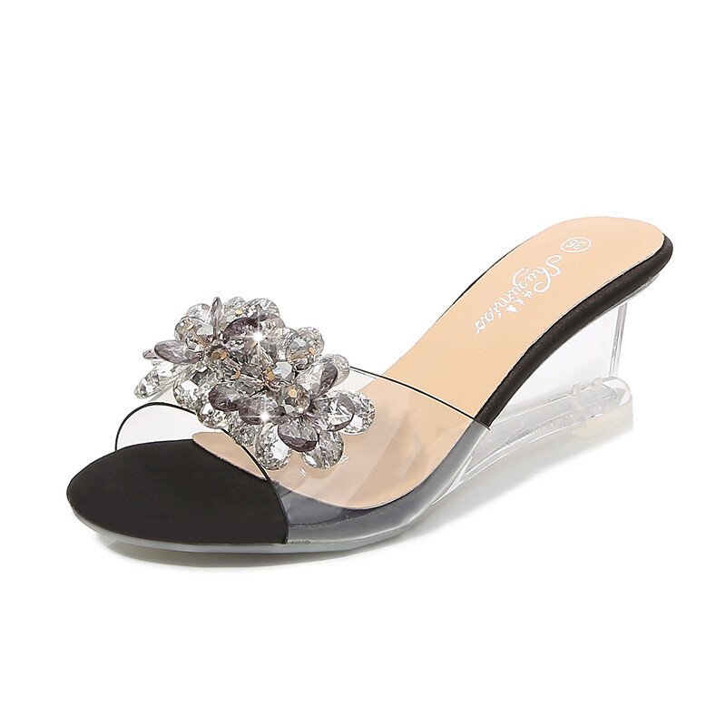 PANTOFOLA D’ORO Ciabatte donna zeppa tacco trasparente punta aperta slip on strass trasparenti scarpe