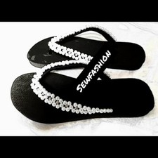 Women's Slippers Beaded Handmade Casual Flat Shoes BEACH slipper Free shipping