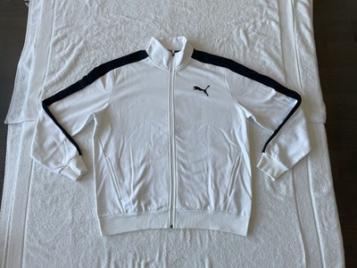 NWT Puma Mens Casual Full Zip Up Mock Neck Sweatshirt, White w/Black Logo, Sz XL