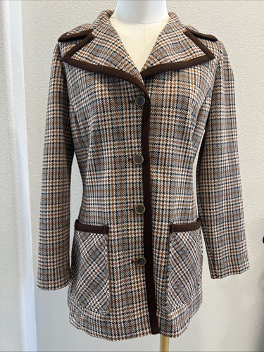 Vintage 70’s Women’s James Kenton Brown Houndstooth Leisure Blazer Jacket M/L