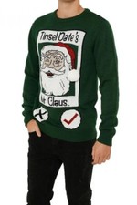 Threadbare Adults Festive Thick Knit Tinsel Dates Christmas Men's Jumper Green
