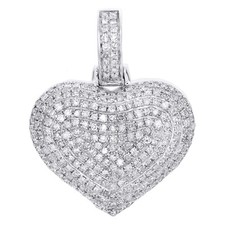 10K White Gold Round Diamond Dome Heart Pendant 1" Fancy Statement Charm 3/4 CT.