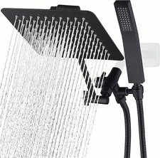 Black All Metal Square Shower Head Combo 8" Rain Shower Head Handheld Shower