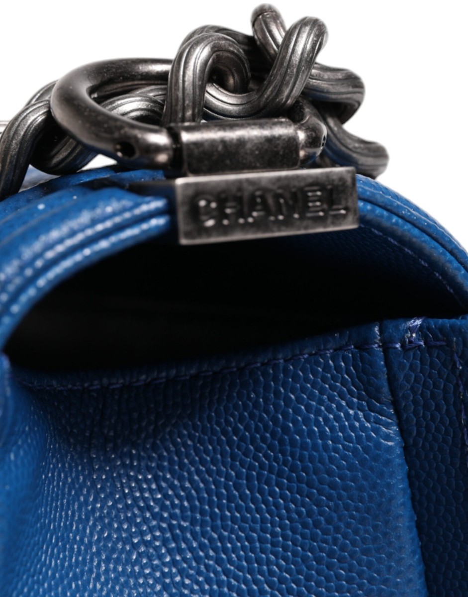 CHANEL Boy Bag Medium Blue Lambskin Double Chain Shoulder