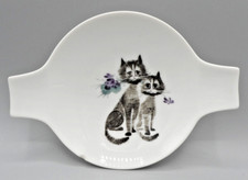 Piatto vintage Rosenthal Handmalerei Germany Lis Muller con 2 gatti e fiore viola