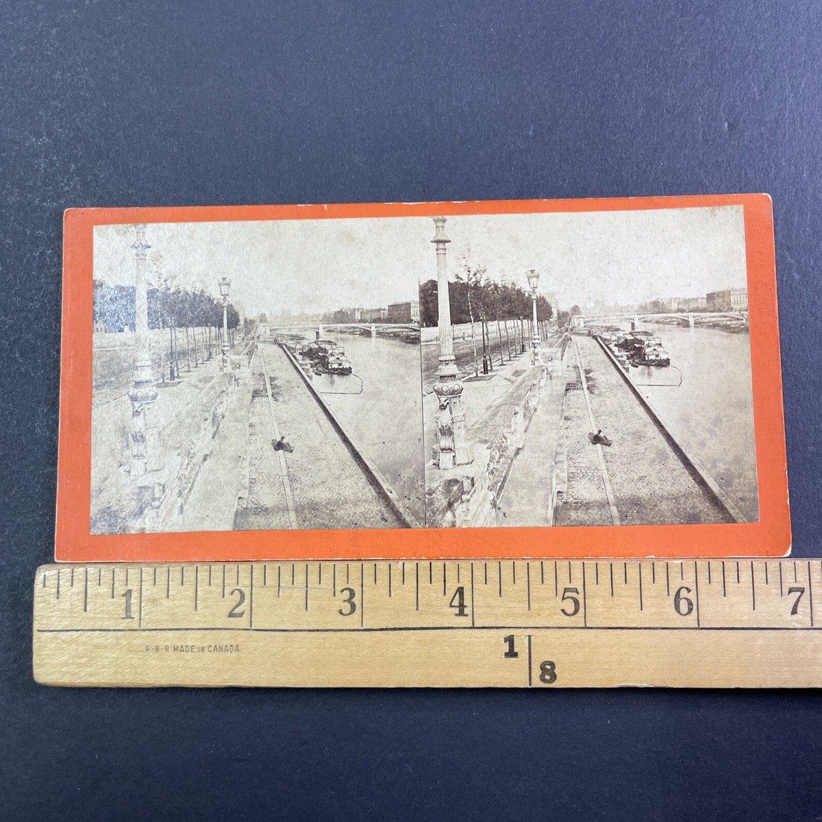 The Seine River Paris France Stereoview Orange Card Antique c1865