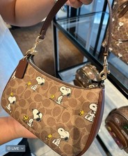 NWT Coach X Peanuts Teri Shoulder Bag In Signature Canvas With Snoopy Print