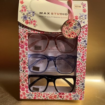 MAX STUDIO 3 PACK PREMIUM READING GLASSES READERS +2.50 NEW AUTHENTIC 