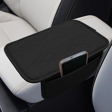 Car Center Console Cover with 2 Storage Bags - Leather Car Armrest Cushion Pad V