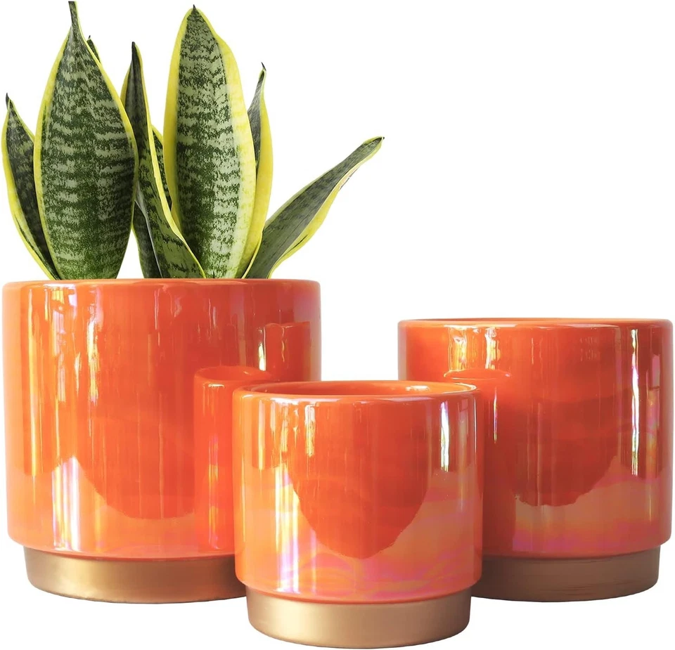 3-Piece Ceramic Plant Pot Set, Rainbow Glaze - Image 2 of 2