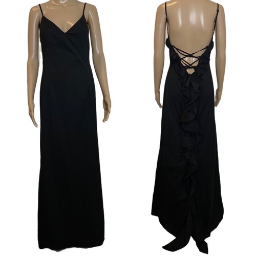 Flavio Castellani Black Frills Maxi Dress Spaghetti Strap size 44 / US 8