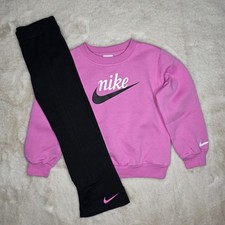 Nike Long Sleeve Sweatshirt Leggings 2 Piece Set Pink/Black Girls Size 4 NWT