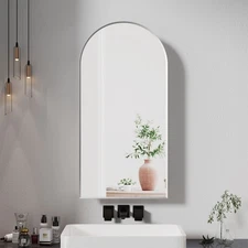 Arched Bathroom Mirror Cabinet Semi-Recessed Medicine Storage Cabinet Silve New